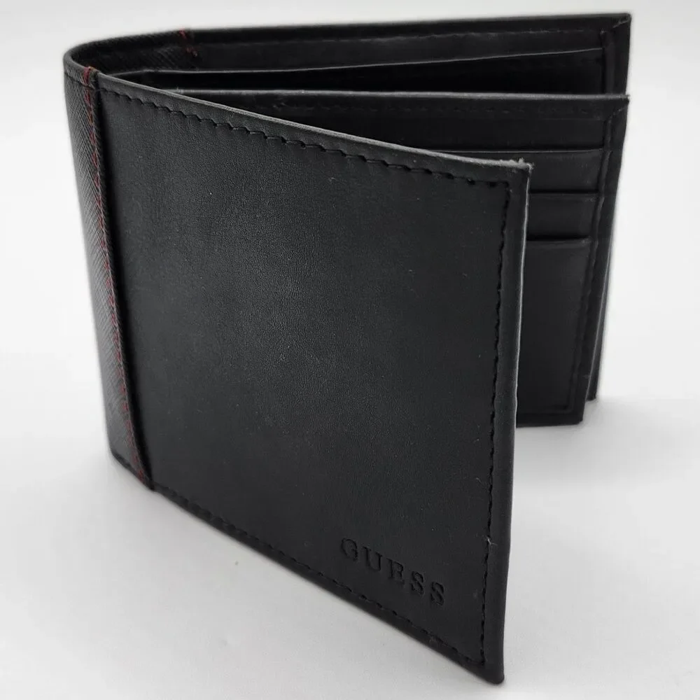 Guess - Black Leather Bifold Wallet w/ Red Stitching (NWT, RFID-Blocking)